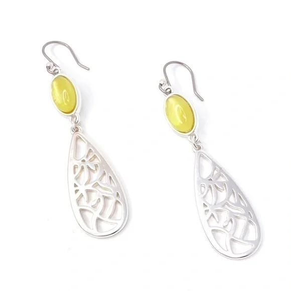 Lucky Brand Earrings Teardrop Dangle Silver Metal Yellow Stone New in Box NWT - Picture 7 of 7